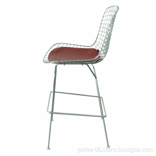 Metal wire armrest barstool Harry Bertoia bar stool replica leather cushion design